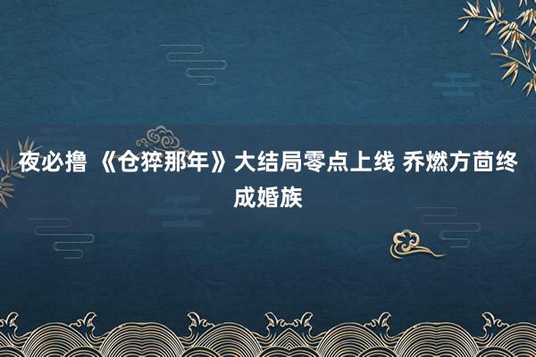 夜必撸 《仓猝那年》大结局零点上线 乔燃方茴终成婚族